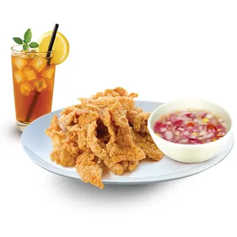 chicken skin with iced tea in adobo house